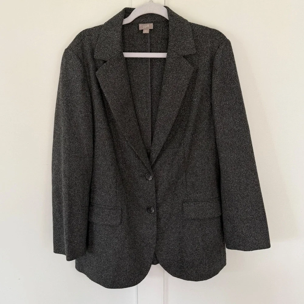 J. Jill Blazer Jacket Gray‎ Career Office Wool Blend Knit Classic Stretch Medium
